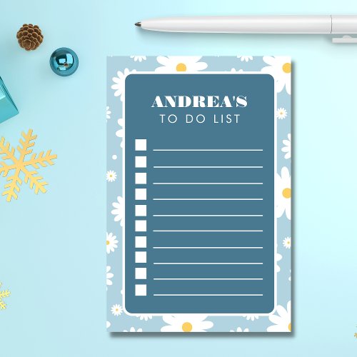 Blue Daisy Groovy Retro To Do List Name Checklist Post_it Notes