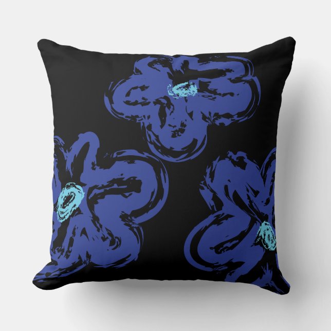 BLUE DAISY HANDRAWN DESIGN Retro Throw Pillow (Front)