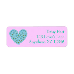 Blue Daisy Heart Label