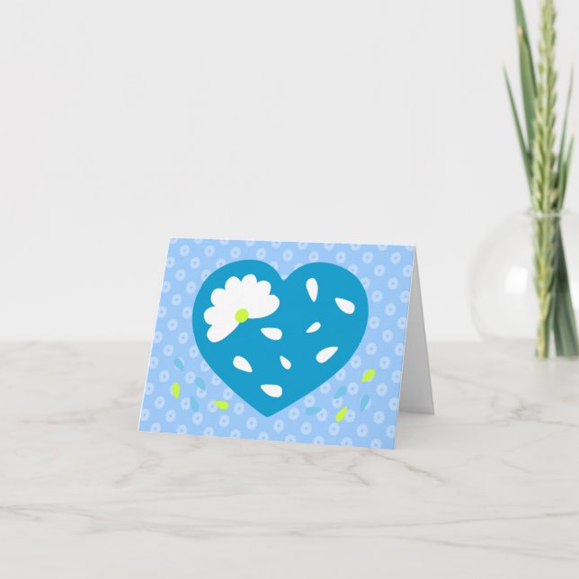 Blue Daisy Heart Thank You Cards (Front)