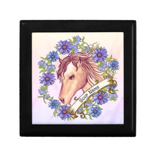 Blue Daisy Horse custom name Gift Box