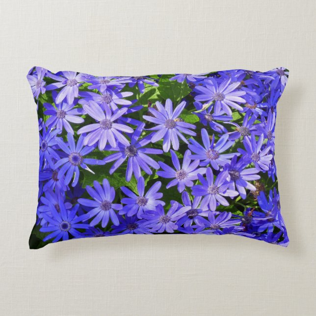 Blue Daisy-like Flowers Nature Photography Accent Pillow (Front)