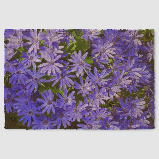 Blue Daisy-like Flowers Nature Photography Fiber Doormat (Front)