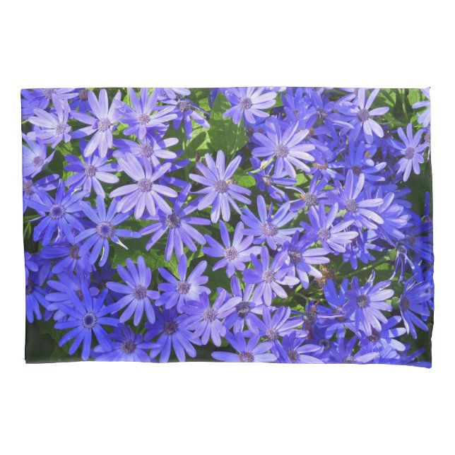 Blue Daisy-like Flowers Nature Photography Pillow Case (Front)