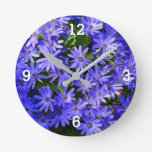 Blue Daisy-like Flowers Nature Photography Round Clock