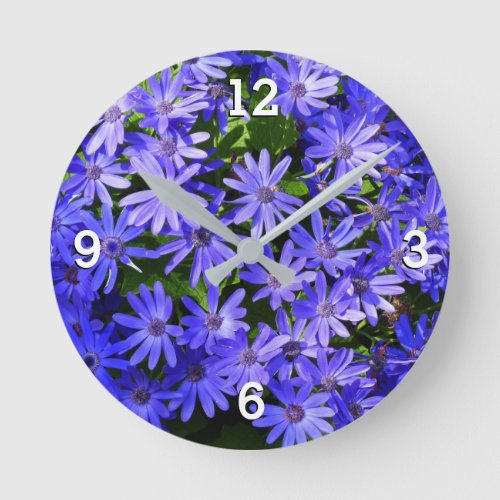 Blue Daisy_like Flowers Nature Photography Round Clock