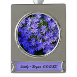 Blue Daisy-like Flowers Nature Photography Silver Plated Banner Ornament