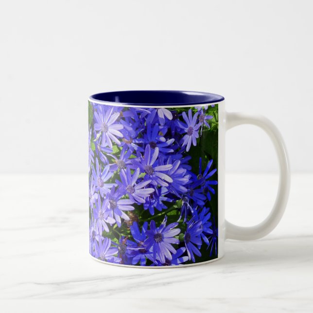 Blue Daisy-like Flowers Nature Photography Two-Tone Coffee Mug (Right)