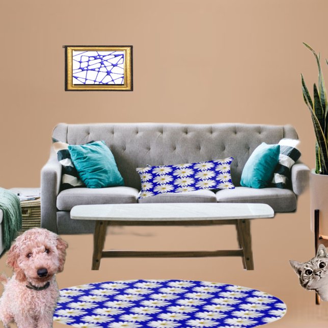 Blue Daisy Marguerite Floral  Accent Pillow (Matching rug also available)