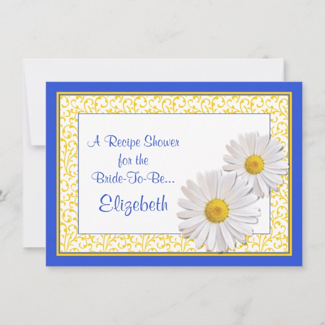 Blue Daisy Recipe Theme Bridal Shower Invitation (Front)