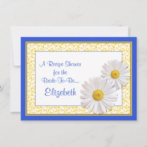 Blue Daisy Recipe Theme Bridal Shower Invitation