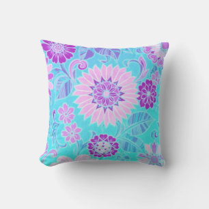 Blue Daisy Retro Print Throw Pillow