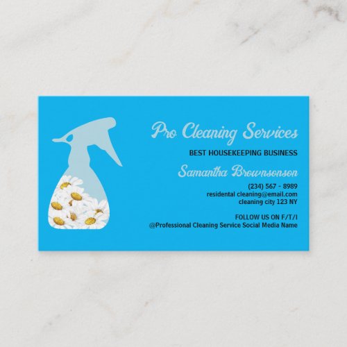 Blue Daisy Spray Bottle Cleaning Service gardening Business Card