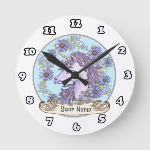 Blue Daisy Unicorn  clock