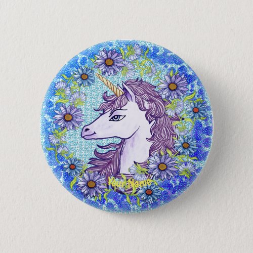 Blue Daisy Unicorn custom name pin