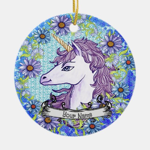 Blue Daisy Unicorn ornament