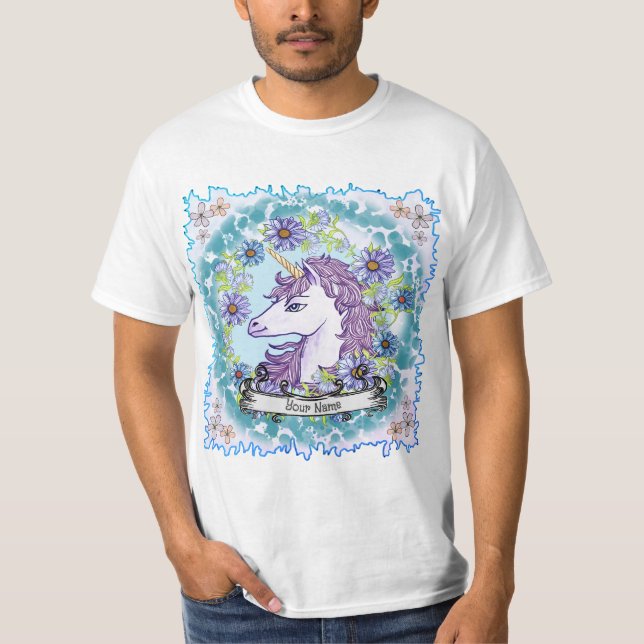 Blue Daisy Unicorn   T-Shirt (Front)