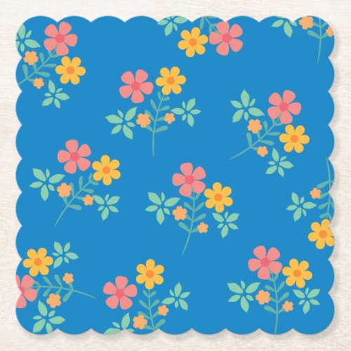 Blue Daisy Vintage Bouquet Pattern  Paper Coaster