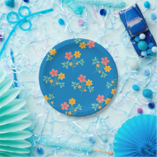 Blue Daisy Vintage Bouquet Pattern Paper Plates