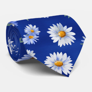Blue Daisy Watercolor Floral Pattern Neck Tie