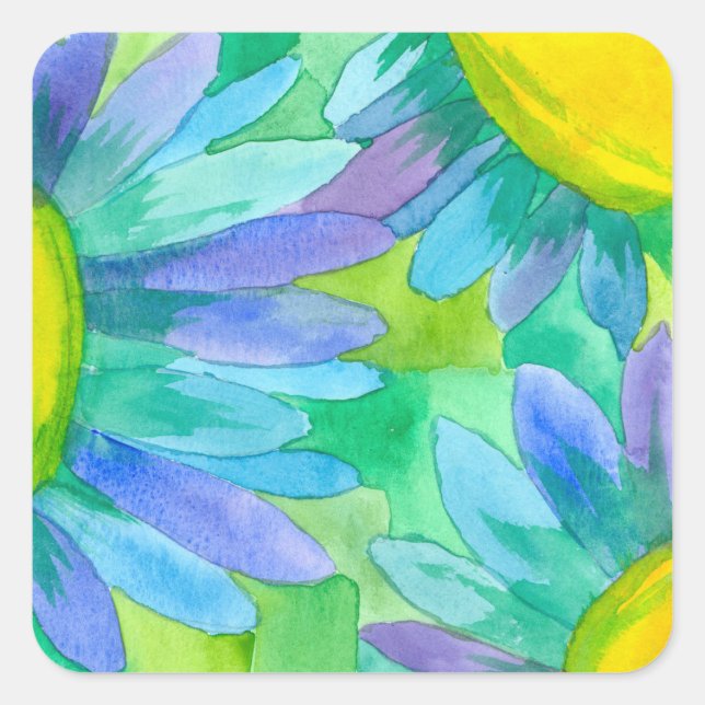 Blue Daisy Watercolor Flowers Square Sticker (Front)