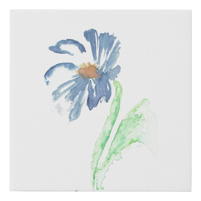 Blue Daisy Watercolor Painting Faux Canvas Print (Front)