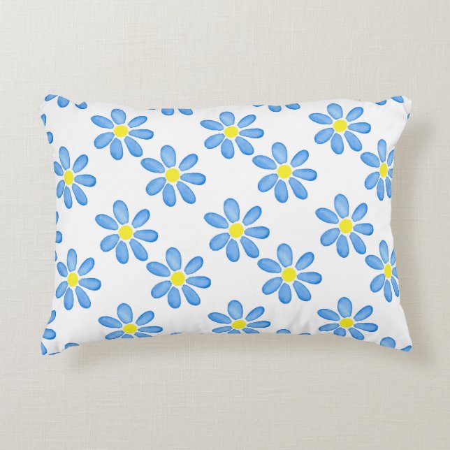 Blue Daisy Watercolor Pattern 2 Accent Pillow (Front)