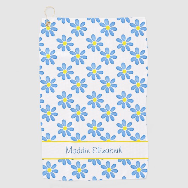 Blue Daisy Watercolor Pattern 2 Golf Towel (Front)