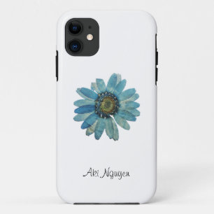 Blue Daisy White background with Change Name iPhone 11 Case