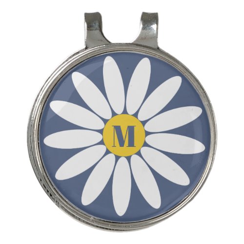 Blue  Daisy with Initial Golf Hat Clip