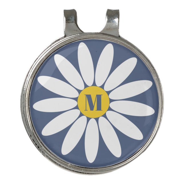 Blue  Daisy with Initial Golf Hat Clip (Front)