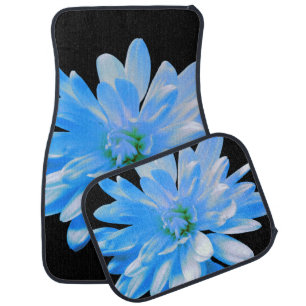 Blue daisy, zinnia, sunflower car floor mat