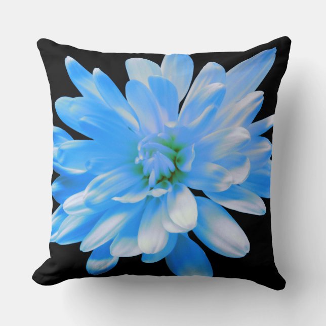 Blue daisy, zinnia, sunflower throw pillow (Front)