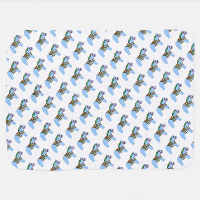 Blue Dala Horse Baby Blanket (Horizontal)