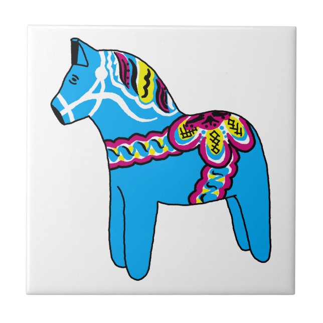 Blue Dala Horse Ceramic Tile (Front)