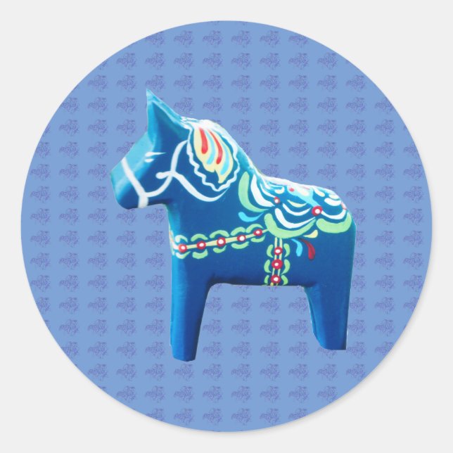 Blue Dala Horse Classic Round Sticker (Front)