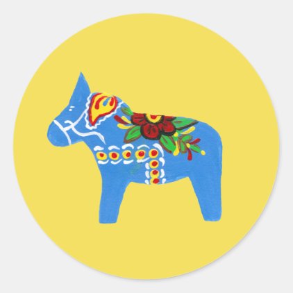 Blue Dala Horse Classic Round Sticker