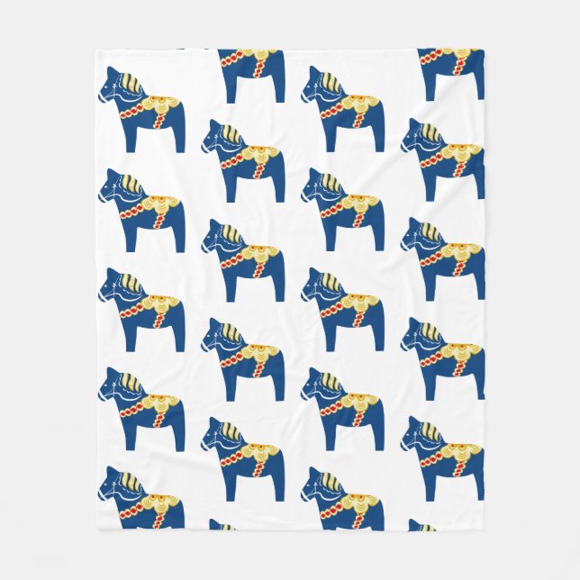 Blue Dala Horse Fleece Blanket (Front)