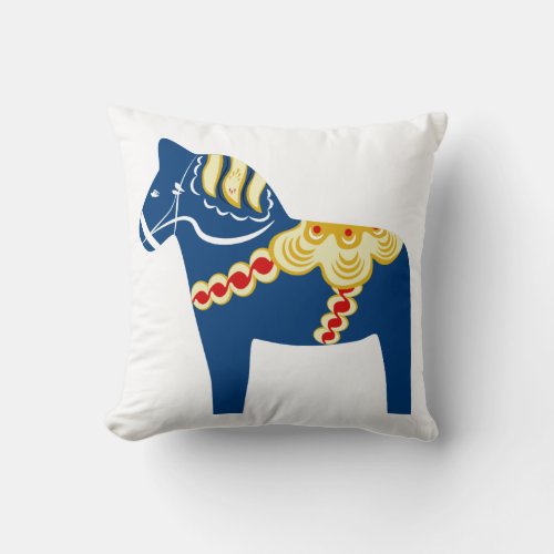 Blue Dala Horse Throw Pillow