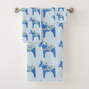 Blue Dala Horses Bath Towel Set