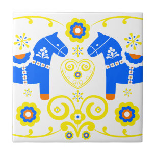 Blue Dala Horses Ceramic Tile