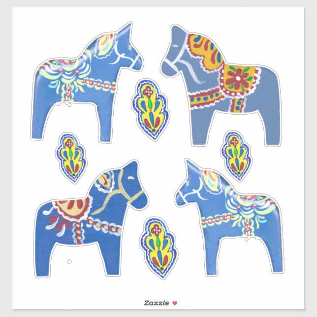 Blue Dala Horses Sticker (Sheet)