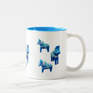 Blue Dala Horses Two-Tone Coffee Mug