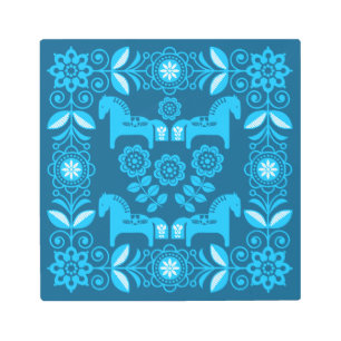 Blue Dala Swedish Horse Print