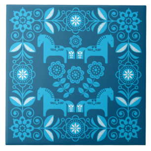 Blue Dala Swedish Horse Print Ceramic Tile