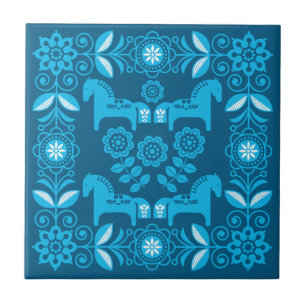 Blue Dala Swedish Horse Print Ceramic Tile