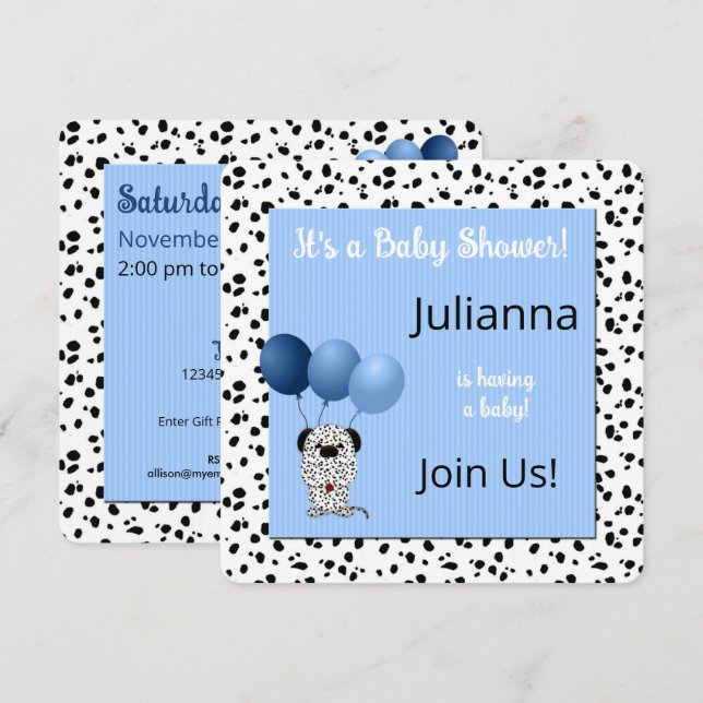 Blue Dalmatian Print Baby Shower Invitation (Front/Back)