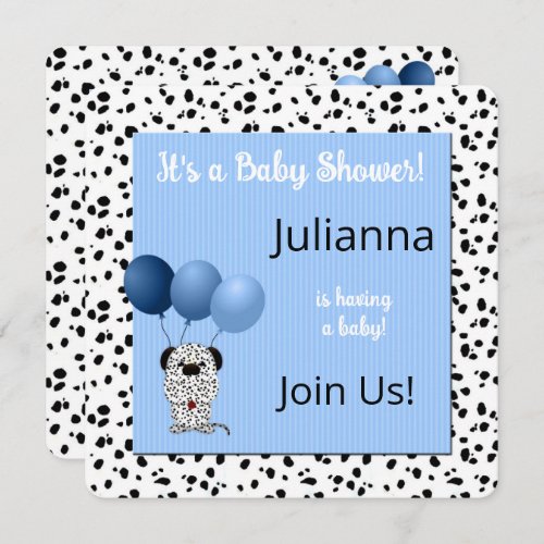 Blue Dalmatian Print Baby Shower Invitation