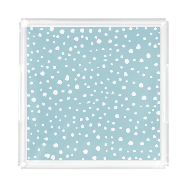 Blue Dalmatian Spots, Dalmatian Dots, Dotted Print Acrylic Tray (Front)