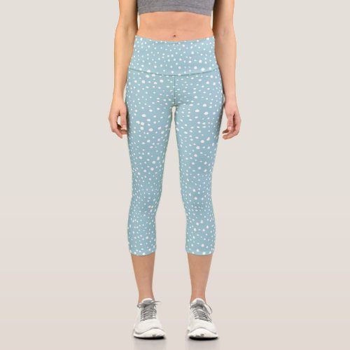 Blue Dalmatian Spots Dalmatian Dots Dotted Print Capri Leggings